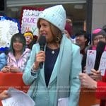 Hoda’s aqua blue coat and embellished beanie on Today