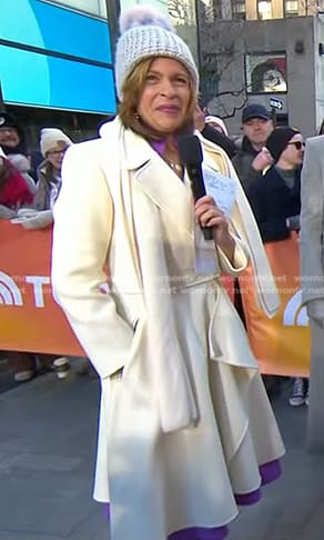 Hoda’s white ruffle coat on Today