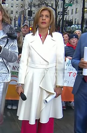 Hoda’s white ruffle coat on Today