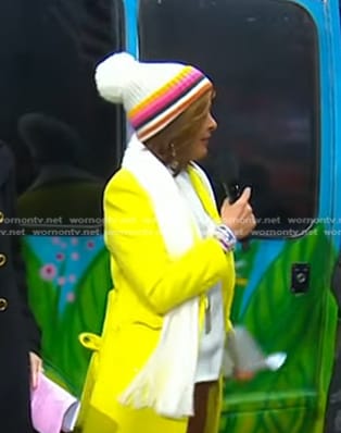 Hoda’s white striped beanie on Today