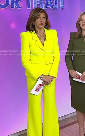 WornOnTV: Hoda's neon yellow belted blazer and flare pants on Today, Hoda  Kotb