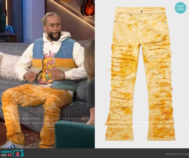 Homme + Femme Twilight Denim Orange Pants worn by Affion Crockett on The Kelly Clarkson Show