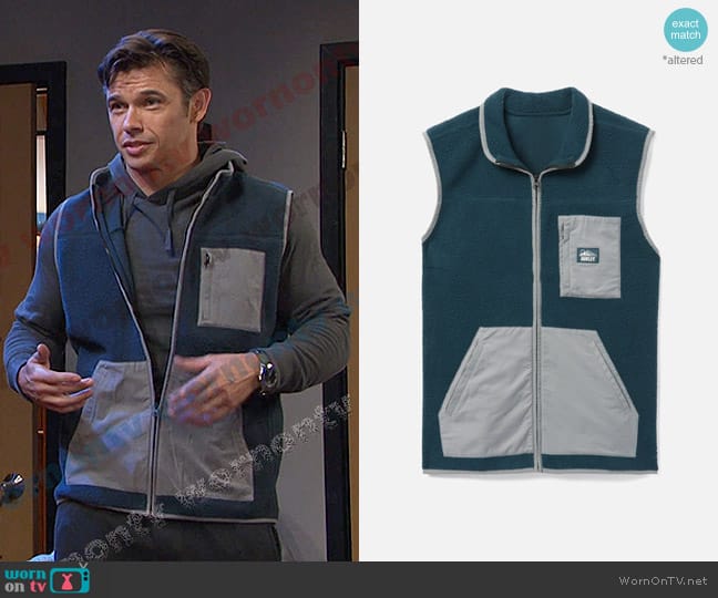 Hurley Midland Burrito Zip Vest in Armored Navy worn by Xander Kiriakis (Paul Telfer) on Days of our Lives