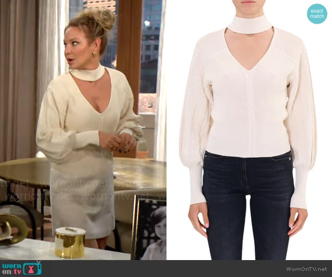 Sharon’s white cutout turtleneck sweater on The Young and the Restless