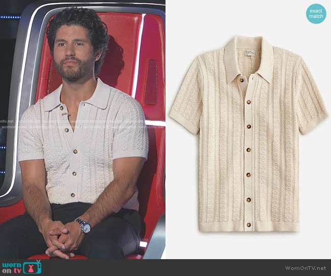 J. Crew Short-Sleeve Cotton Guernsey Stitch Polo Cardigan Sweater worn by Dan Smyers on The Voice