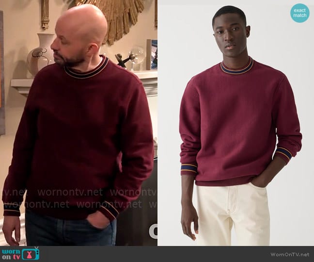 J. Crew Heritage 14 oz. fleece sweatshirt with jacquard rib trim worn by Jim Kearney (Jon Cryer) on Extended Family