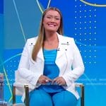 Jamie Kern Lima’s blue top and white moto jacket on Good Morning America