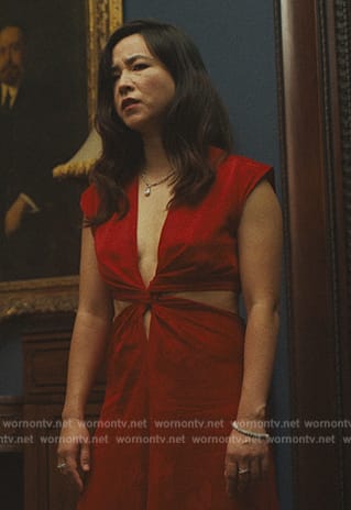Jane's red cutout twist front dress on Mr. & Mrs. Smith