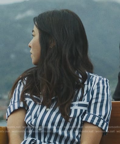 Janes' blue and white stripe shirt on Mr. & Mrs. Smith