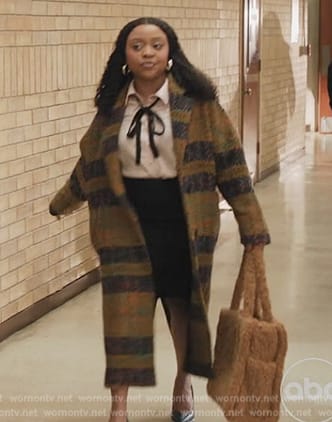 Janine’s plaid coat on Abbott Elementary