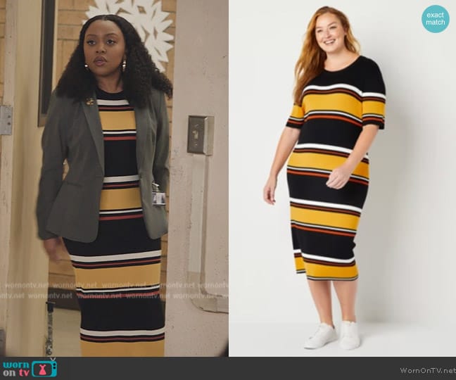 WornOnTV: Janine’s striped midi dress on Abbott Elementary | Quinta ...