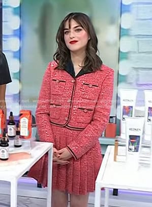 Jenna Rosenstein’s red sequin jacket and pleated mini skirt on Today