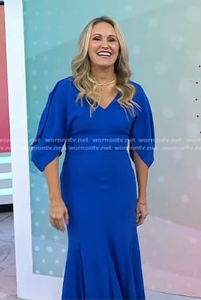 Jennie Allen’s blue v-neck midi dress on Today