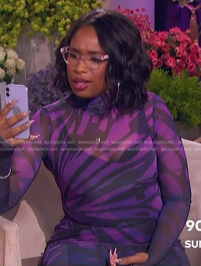 Jennifer's purple tie dye print mesh dress on The Jennifer Hudson Show