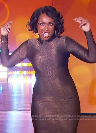 WornOnTV Jennifer s snakeskin print bodycon dress on The Jennifer Hudson Show Jennifer Hudson Clothes and Wardrobe from TV