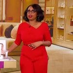 Jennifer’s red asymmetric neck jumpsuit on The Jennifer Hudson Show