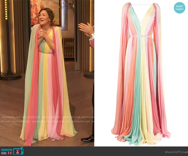 Jenny Packham Cape-sleeve silk gown worn by Drew Barrymore on The Drew Barrymore Show