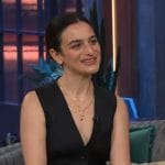 Jenny Slate’s black button front mini dress on The Kelly Clarkson Show