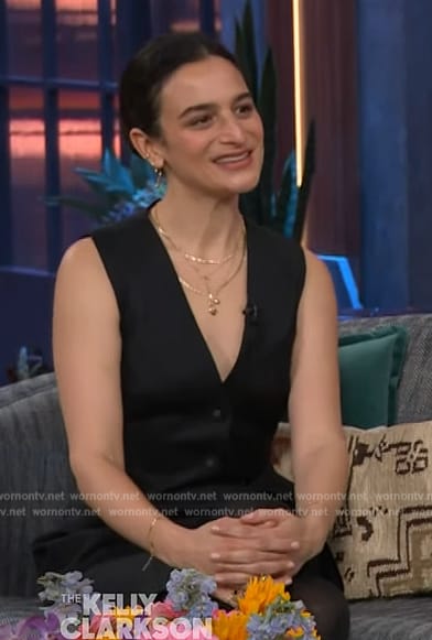 Jenny Slate's black button front mini dress on The Kelly Clarkson Show