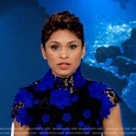 Jericka’s black and blue floral lace dress on CBS Evening News