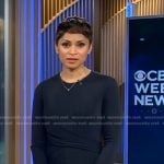 Jericka’s black gathered dress on CBS Evening News