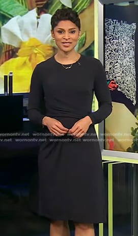 Jericka's black gathered dress on CBS Evening News