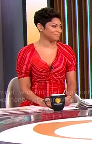 Jericka Duncan's red striped midi dress on CBS Mornings