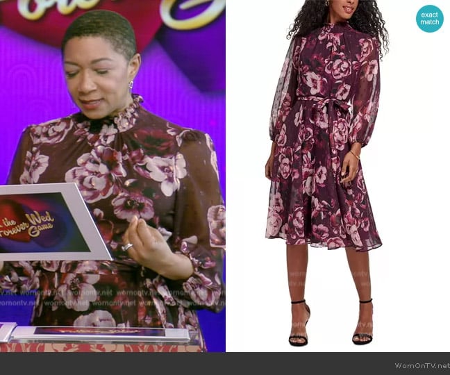 Jessica Howard Smocked Mock Neck Midi Dress worn by Deja Vu on Live with Kelly and Mark