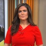 Jessica Moore’s red twist neck dress on CBS Mornings