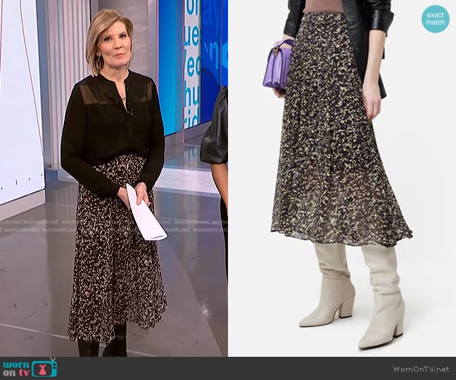 Jigsaw Brushwork Crinkle Midi Skirt worn by Kate Snow on NBC News Daily