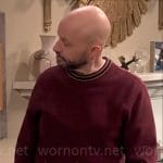 Jim’s burgundy striped trim sweatshirt on Extended Family