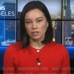 Jo Ling Kent’s red cardigan with gold buttons on CBS Mornings