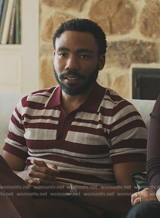 John's burgundy stripe polo on Mr. & Mrs. Smith