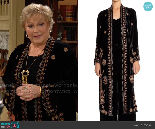 Johnny Was Heidi Velvet Kimono Coat worn by Traci Abbott (Beth Maitland) on The Young and the Restless