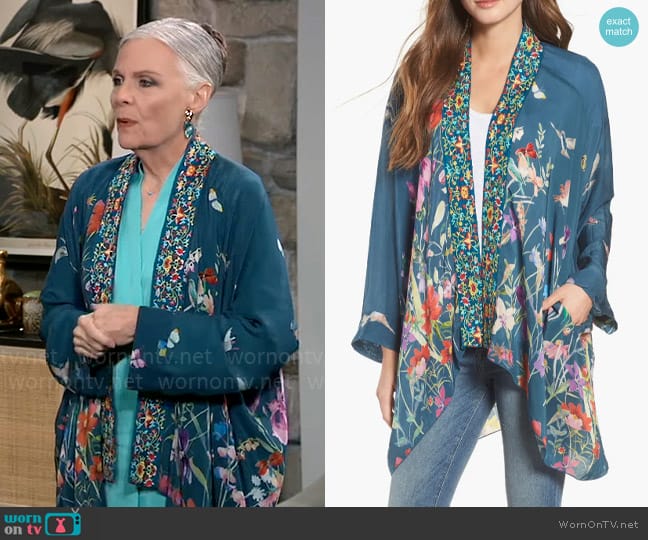 Johnny Was Summer Paisley Silk Kimono worn by Tracy Quartermaine (Jane Elliot) on General Hospital