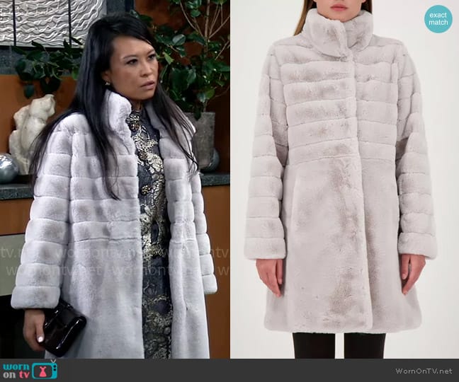 Jones New York Faux-Fur Coat worn by Selina Wu (Lydia Look) on General Hospital