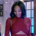 Jordan’s red mesh cutout dress on General Hospital