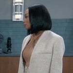 Jordan’s long jacket with frayed trim on General Hospital