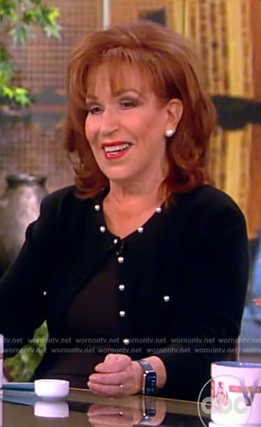 Joy’s black pearl button cardigan on The View