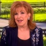 Joy’s navy floral embellished blazer on The View