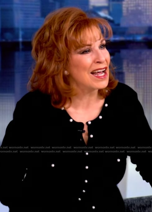 Joy's black pearl button cardigan on The View