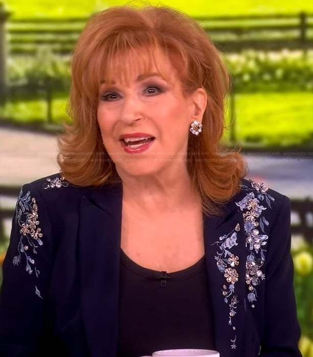 Joy's navy floral embellished blazer on The View