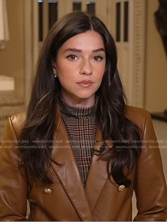 Julie Tsirkin's brown leather blazer on NBC News Daily