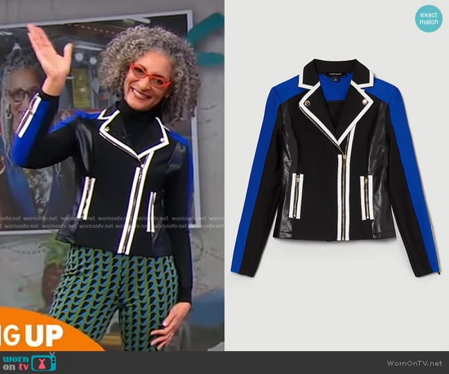 Karen Millen Pu Colour Block and Bandage Knit Biker Jacket worn by Carla Hall on Good Morning America