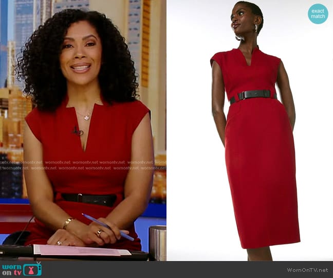 WornOnTV: Shirleen’s red belted v-neck dress on Good Morning America ...