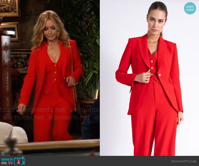 Karina Grimaldi Pythia Vest, Joan Jacket, and Fiona Pants worn by Lauren Fenmore (Tracey Bregman) on The Young and the Restless