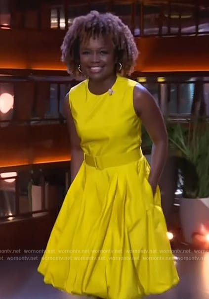 Karine Jean-Pierre's yellow belted dress on The Kelly Clarkson Show