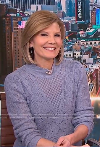 Kate Snow’s blue pointelle knit sweater  on NBC News Daily