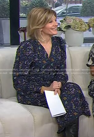 Kate Snow's navy printed midi dress on Today