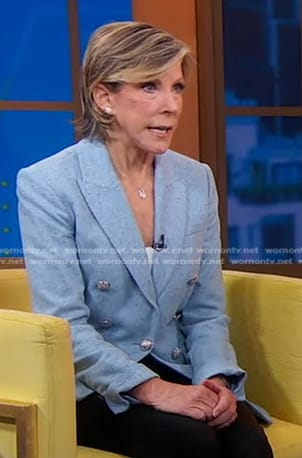 Kathy Giusti’s blue double breasted blazer on Good Morning America